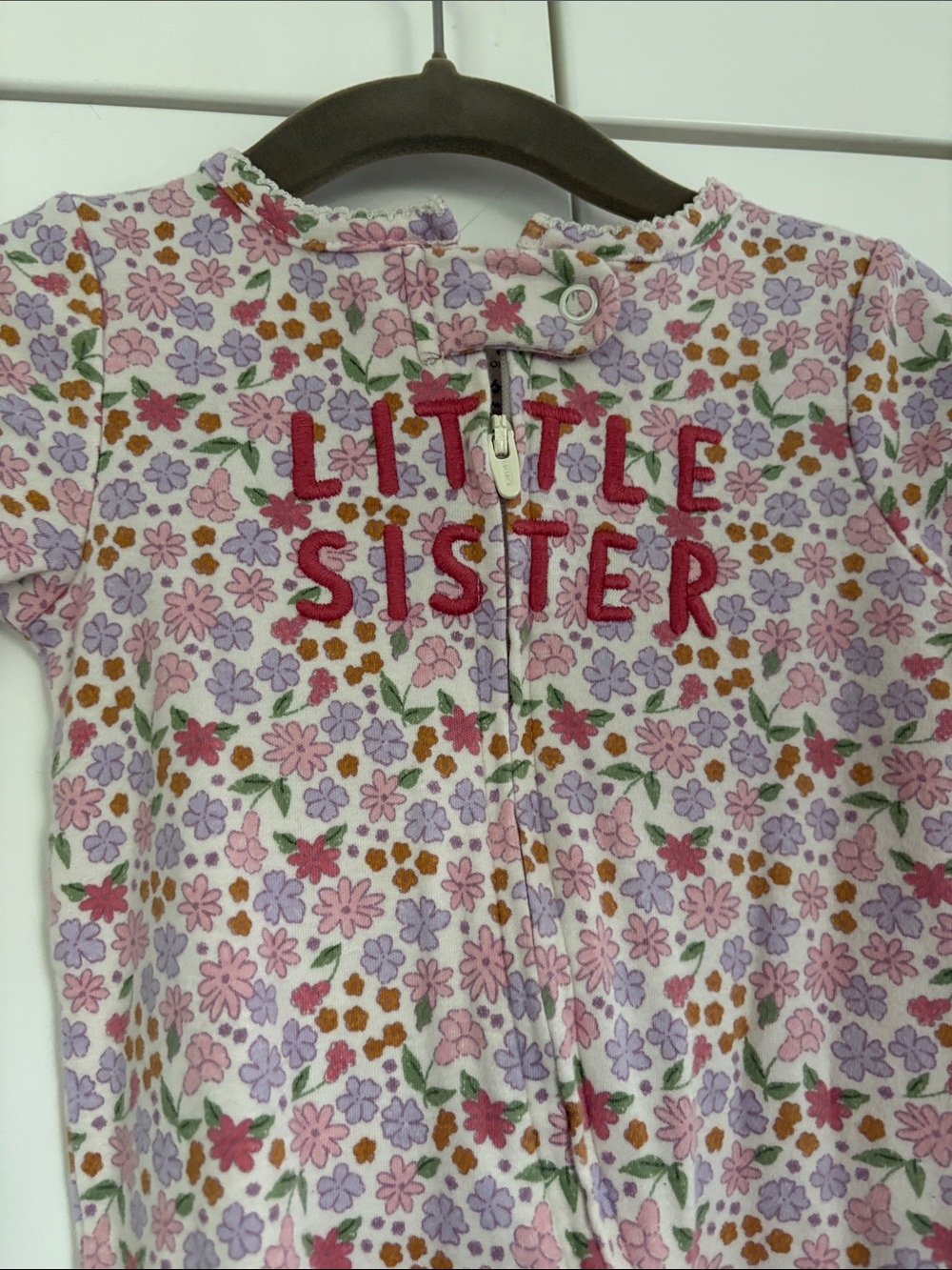 Carter's Pink Floral "Little Sister" Footed One-Piece